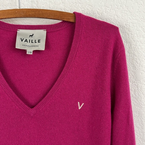 Vaille V Neck Cashmere Sweater Logo Jewel Tone - Picture 1 of 6